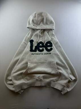 Lee Big Twitch Denim Applique Logo Hoodie in Oatmeal